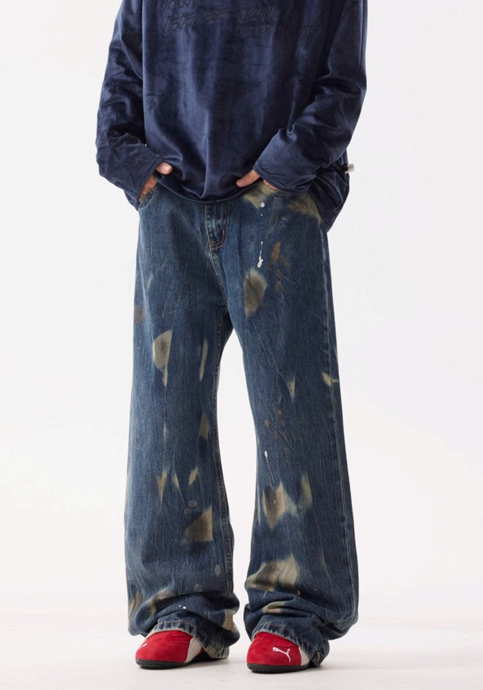 【BTSG】Point wash vintage processed wide straight denim pants  BS0051