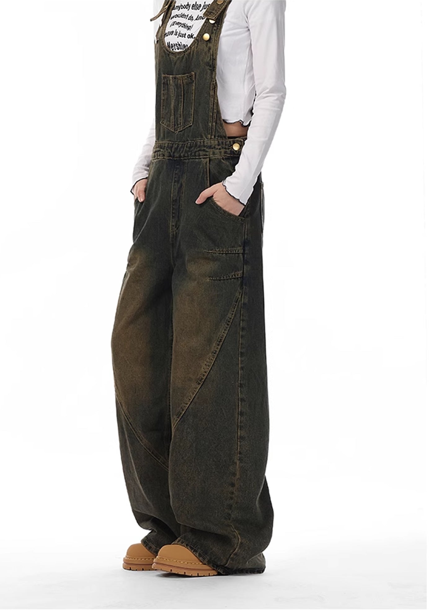 【VINMUK】Vintage dull blue wide denim overalls  VM0007