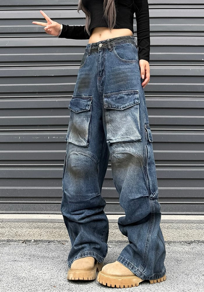 【W3】Wild dull wash muddy design denim pants  WO0087