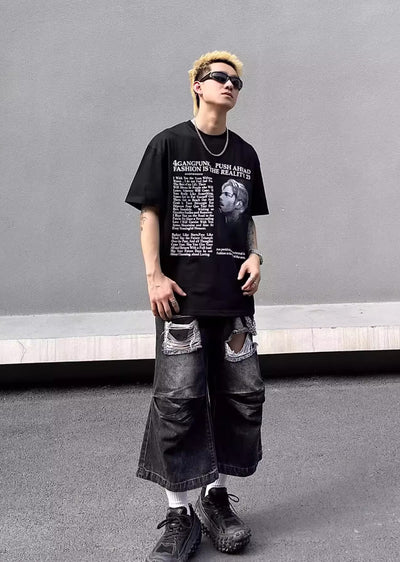 【Blacklists】Short style middle distressed simple denim pants  BL0025