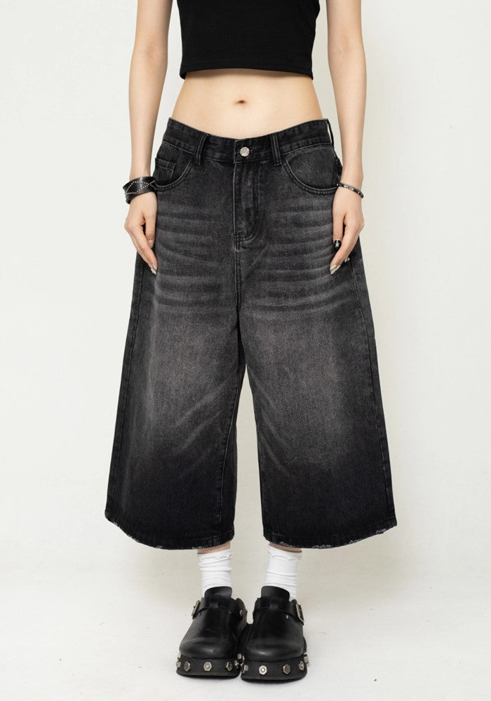 【ZERO STORE】Basic washed gnome design short denim pants  ZS0033