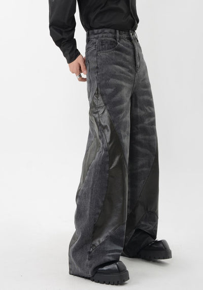 【LUCE GARMENT】Double-washed basic black design denim pants  LG0057