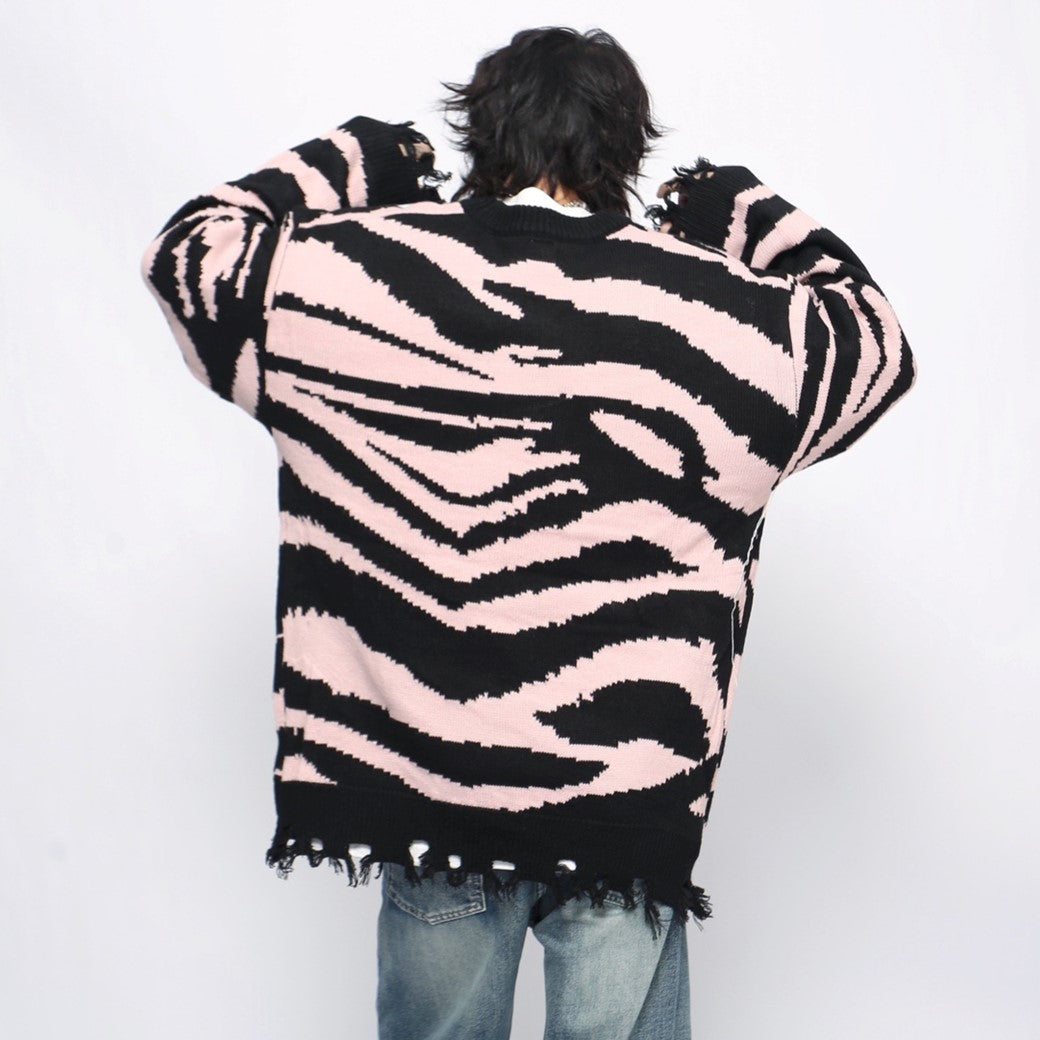 【Mz】Front fringe butterfly design mid-length distressed knit sweater  MZ0046