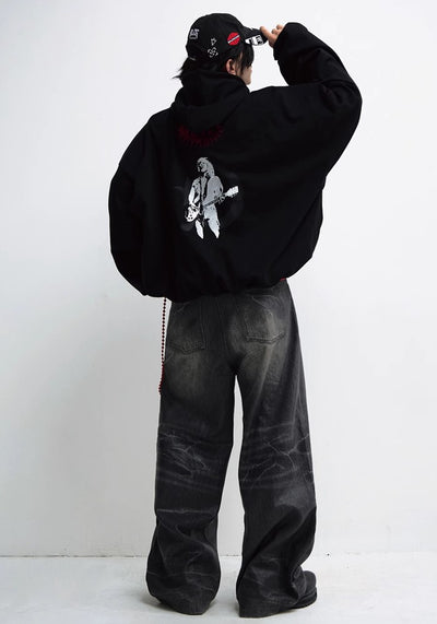 【People Style】One point grunge star design oversized silhouette hoodie  PS0041