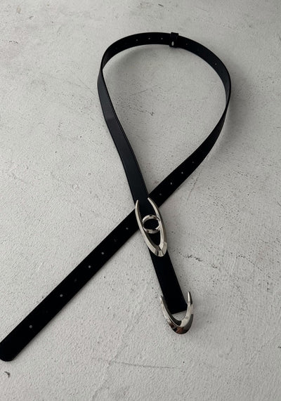 【MARTHENAUT】Silver glossy logo design gimmick leather-like belt  MH0057