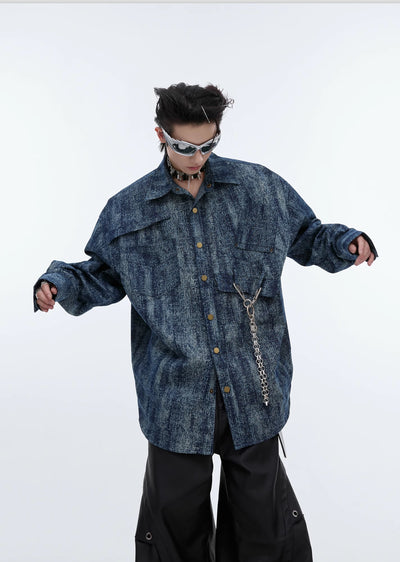 【Culture E】Dull dark blue random vintage long sleeve shirt  CE0149