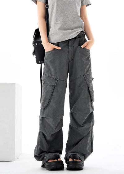 【H GANG X】Dull grey double pocket cargo denim pants  HX0066