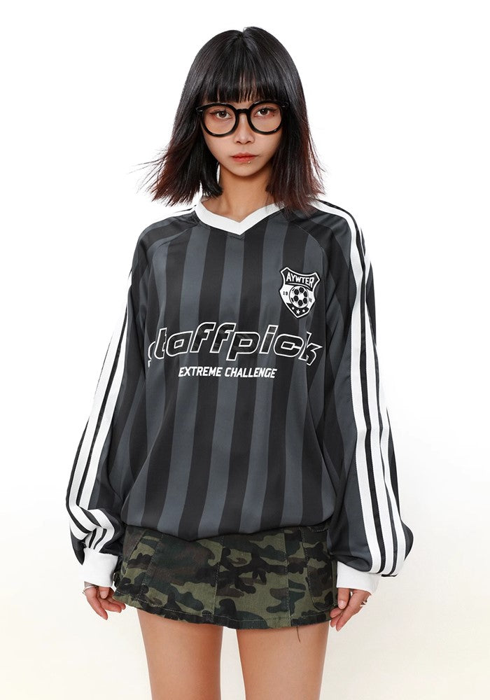 【MR nearly】Side line design vertical striped sporty long sleeve T-shirt  MR0127