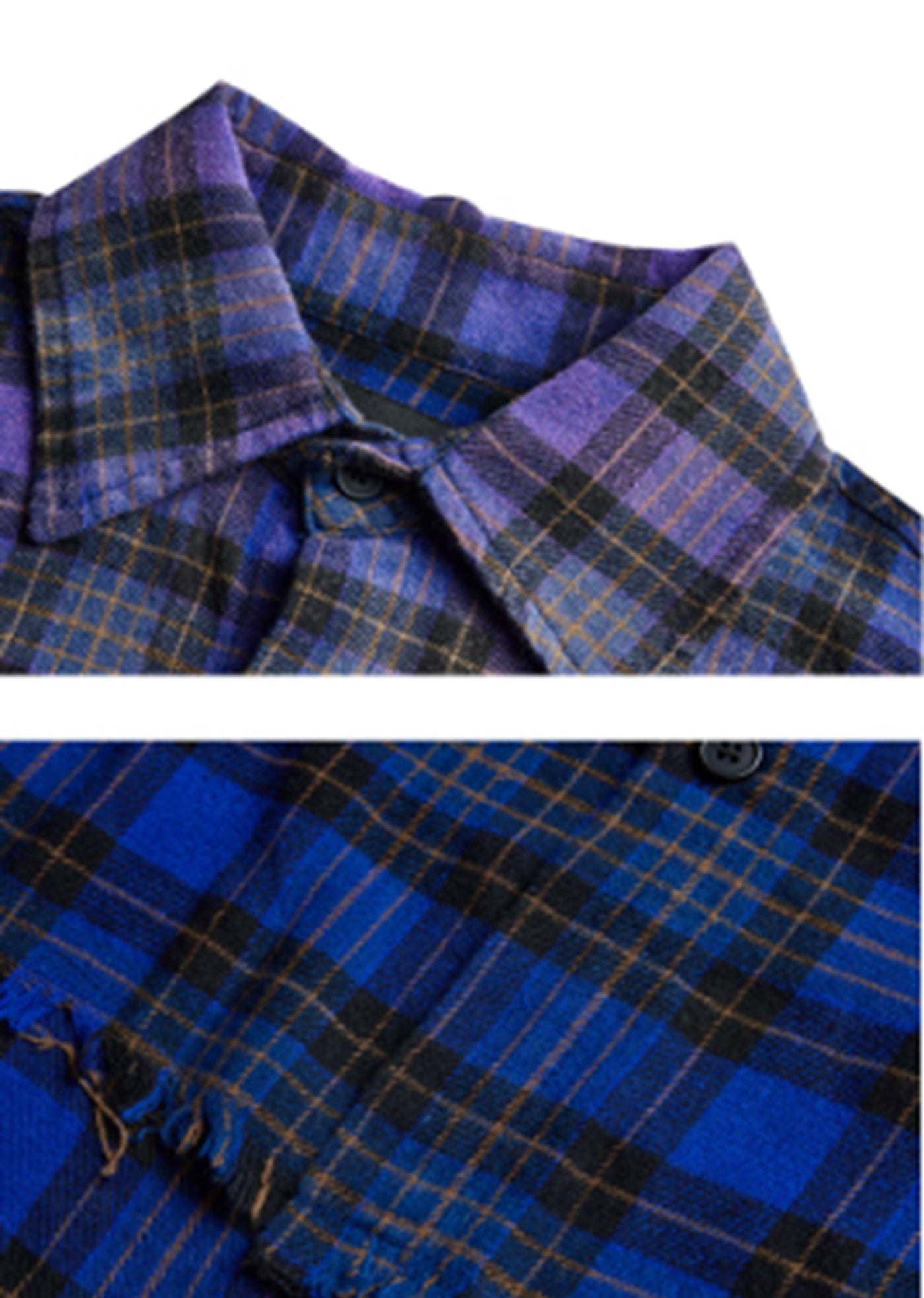 [MAXDSTR] Gradient purple color plaid design distressed short sleeve shirt MD0150