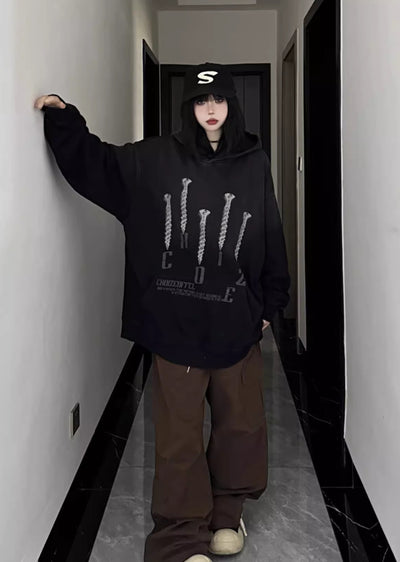 【W3】Grunge Wash Nail Design Front Over Hoodie  WO0075