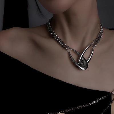 【CHEALIMPID】Double cross booking safety pin style silver necklace  CL0002