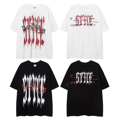 【NIHAOHAO】Vertical initial design over graphic short sleeve T-shirt  NH0112