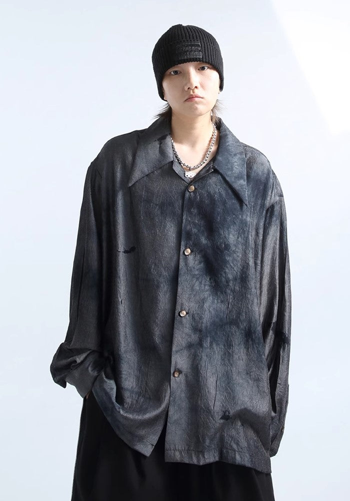 [GRNL] Dull navy color washed style long sleeve shirt GN0003