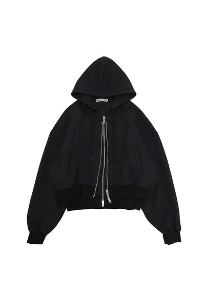 【GIBBYCNA】Double Gimmick Zip Line Basic Style Short Hoodie  GC0022