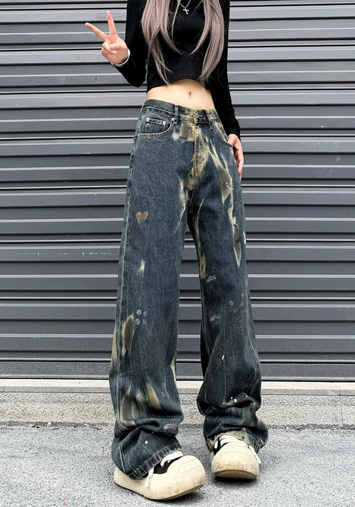 【W3】Point Wash Color Wild Street Denim Pants  WO0083