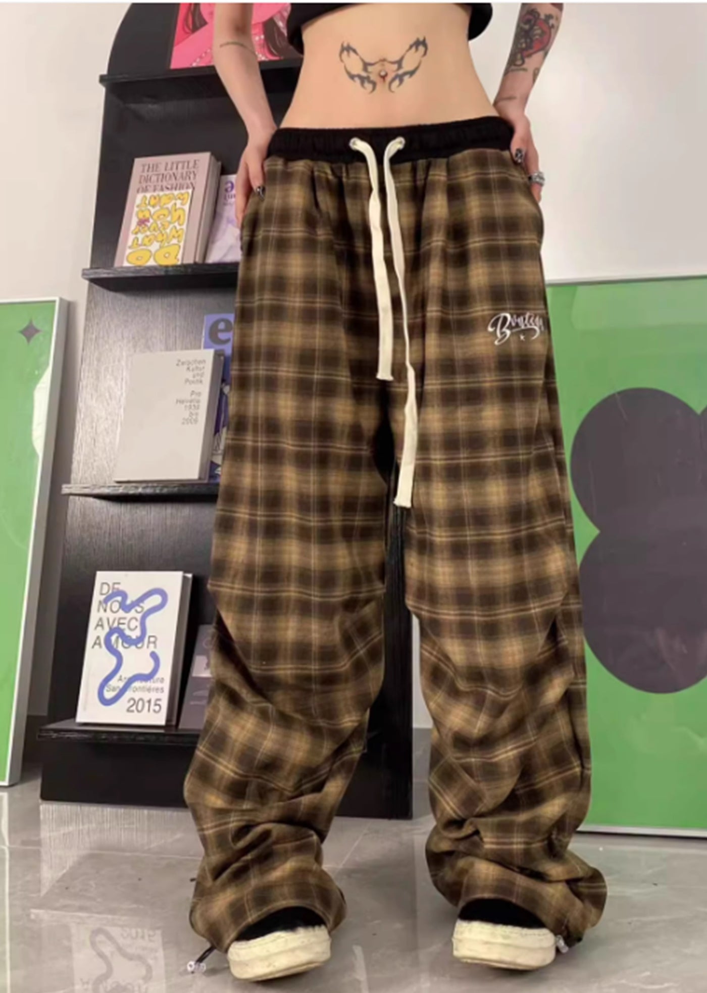 【TOKI】Random plaid design wide casual pants  TK0010