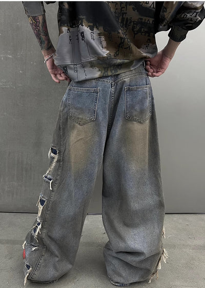 【SOULWORKER】Dull wash finish soil stain color wide denim pants  SW0023