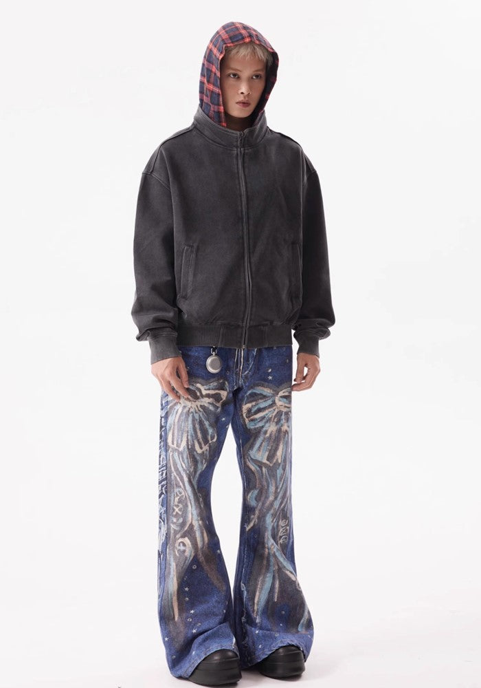 【BTSG】Front art chick paint design wide straight denim pants  BS0041