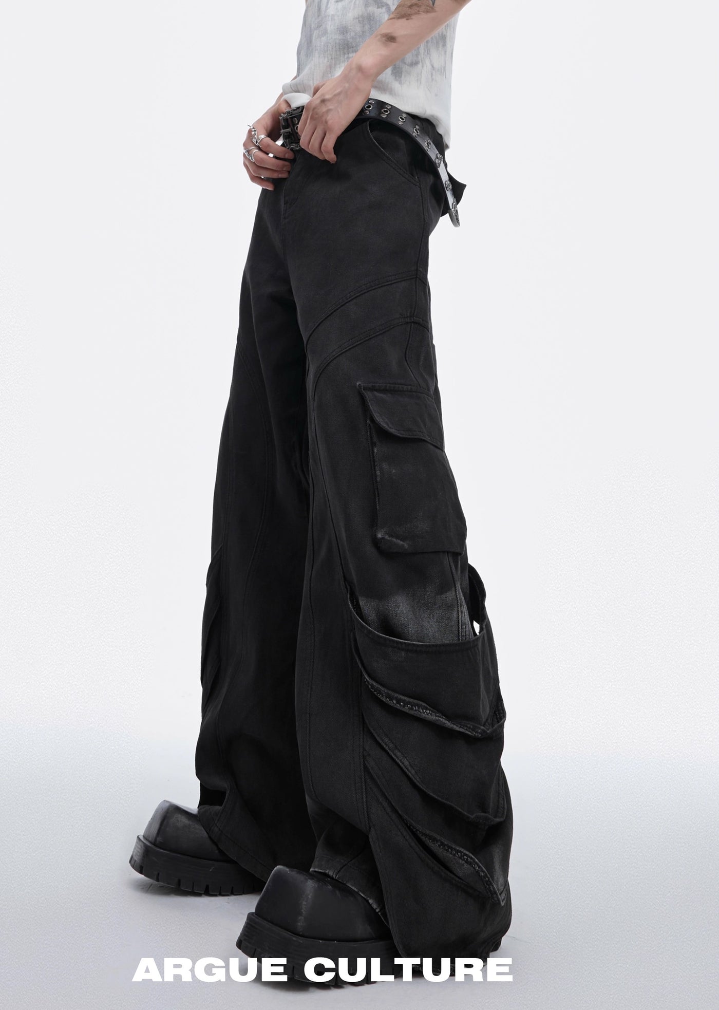 【Culture E】Hem Gimmick design wide silhouette denim pants  CE0132