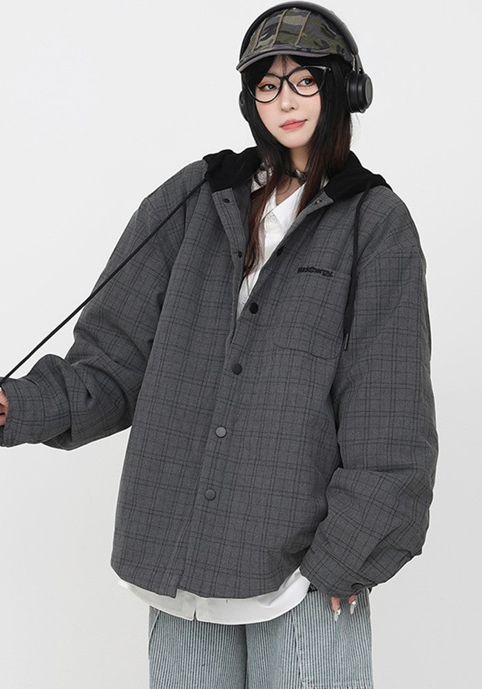 【CEDY】Simple check full design hoodie point over jacket  CD0070