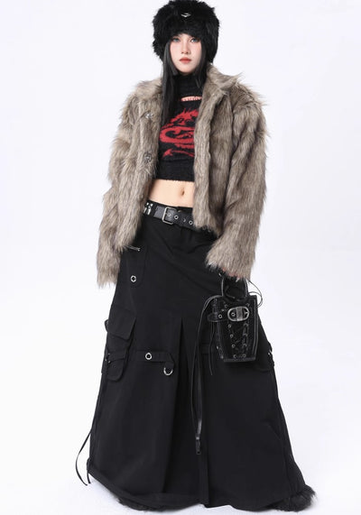 【ROY11】Wide over silhouette gimmick black skirt  RY0005