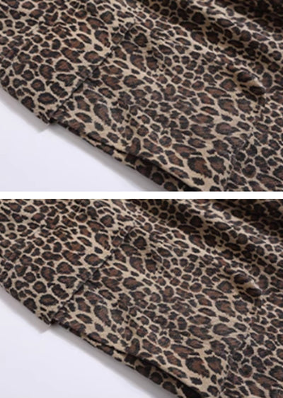 [H GANG X] Dull silhouette leopard print design over short cargo pants HX0055