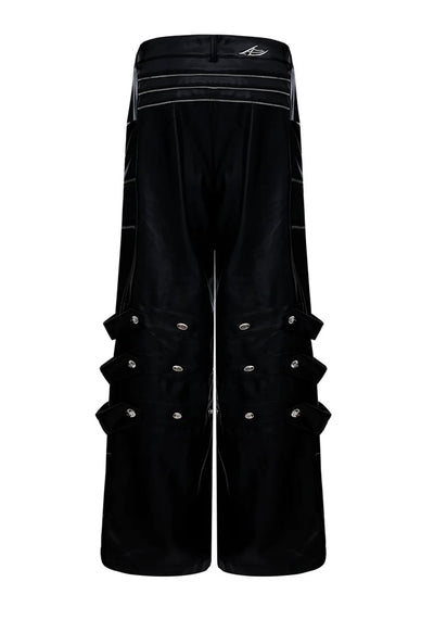 【Culture E】High-level gimmick silhouette leather design wide pants  CE0153