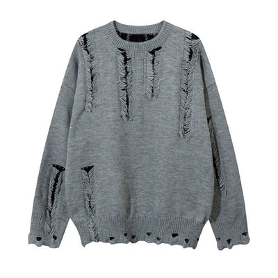 【Mz】Mid-length distressed simple design over-knit  MZ0033