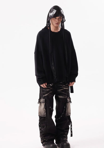 【BTSG】Double-washed gimmick suspender cargo denim pants  BS0023