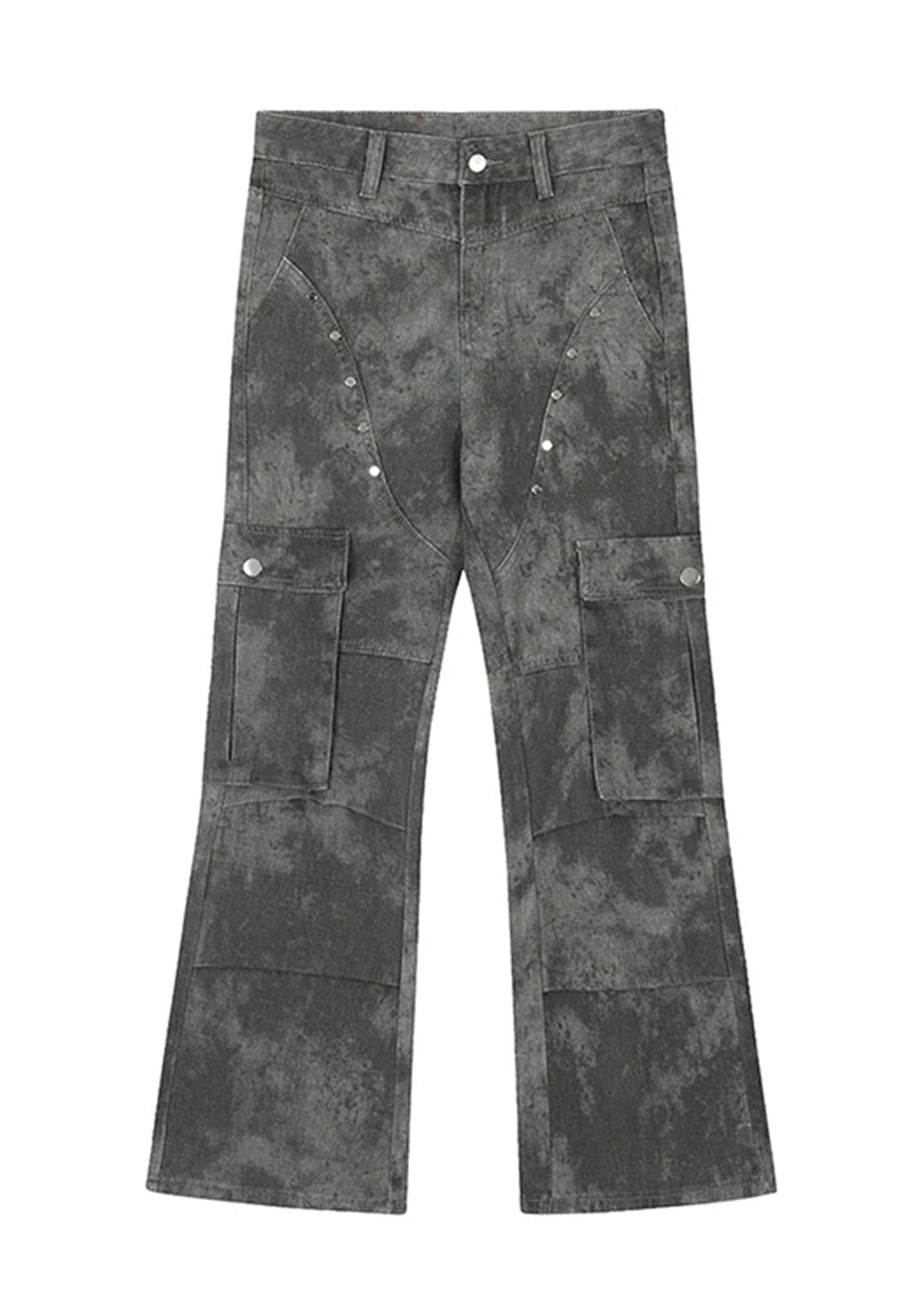 【76street】Dull grunge style vintage processed slim cargo denim pants  ST0003