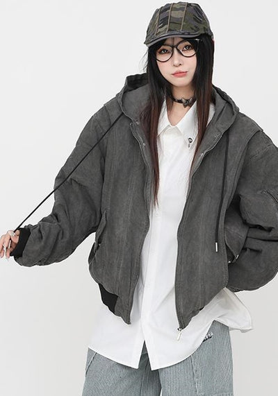 【CEDY】Dull grey vintage denim style hoodie jacket  CD0069