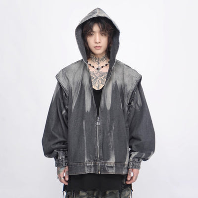 【Mz】Grunge monotone wash design full zip hoodie  MZ0027