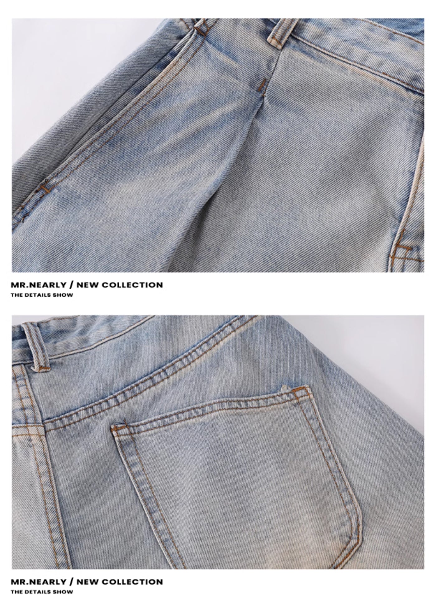 【MR nearly】Dull light blue mid-wash denim pants  MR0098