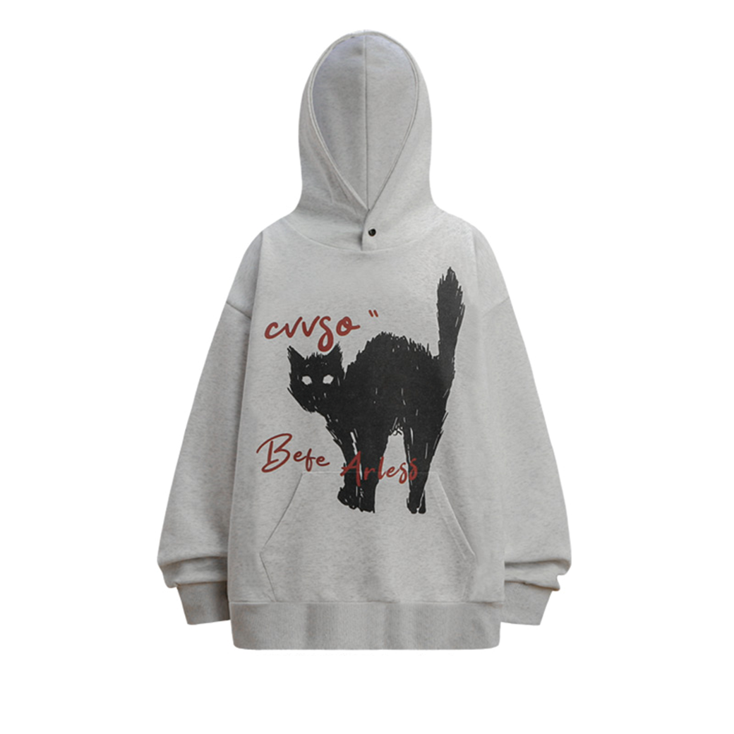 【NIHAOHAO】Cat front illustration surprise style simple over hoodie  NH0170