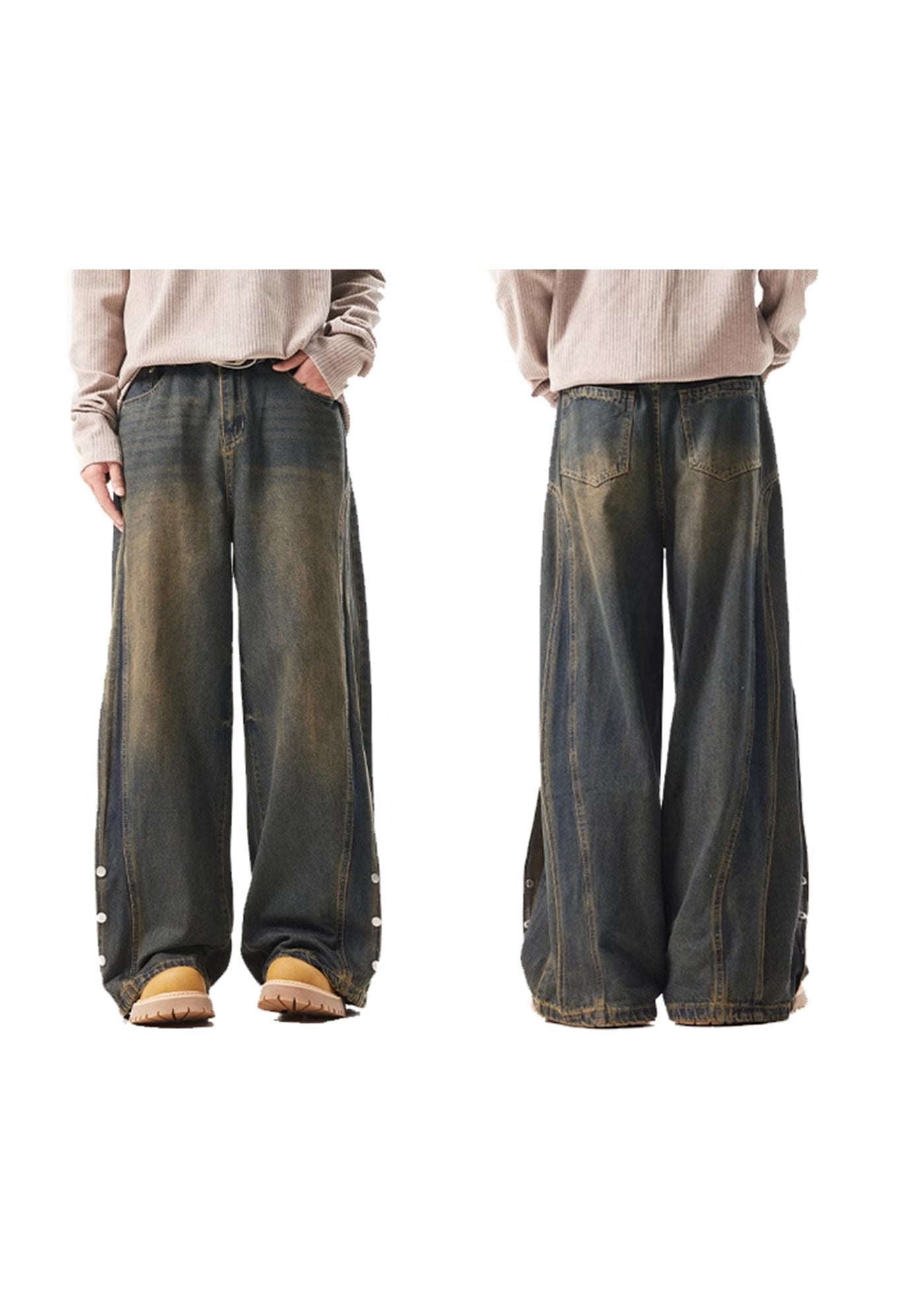 【ACRARDIC】Patch design change wide overwash denim pants  AI0013