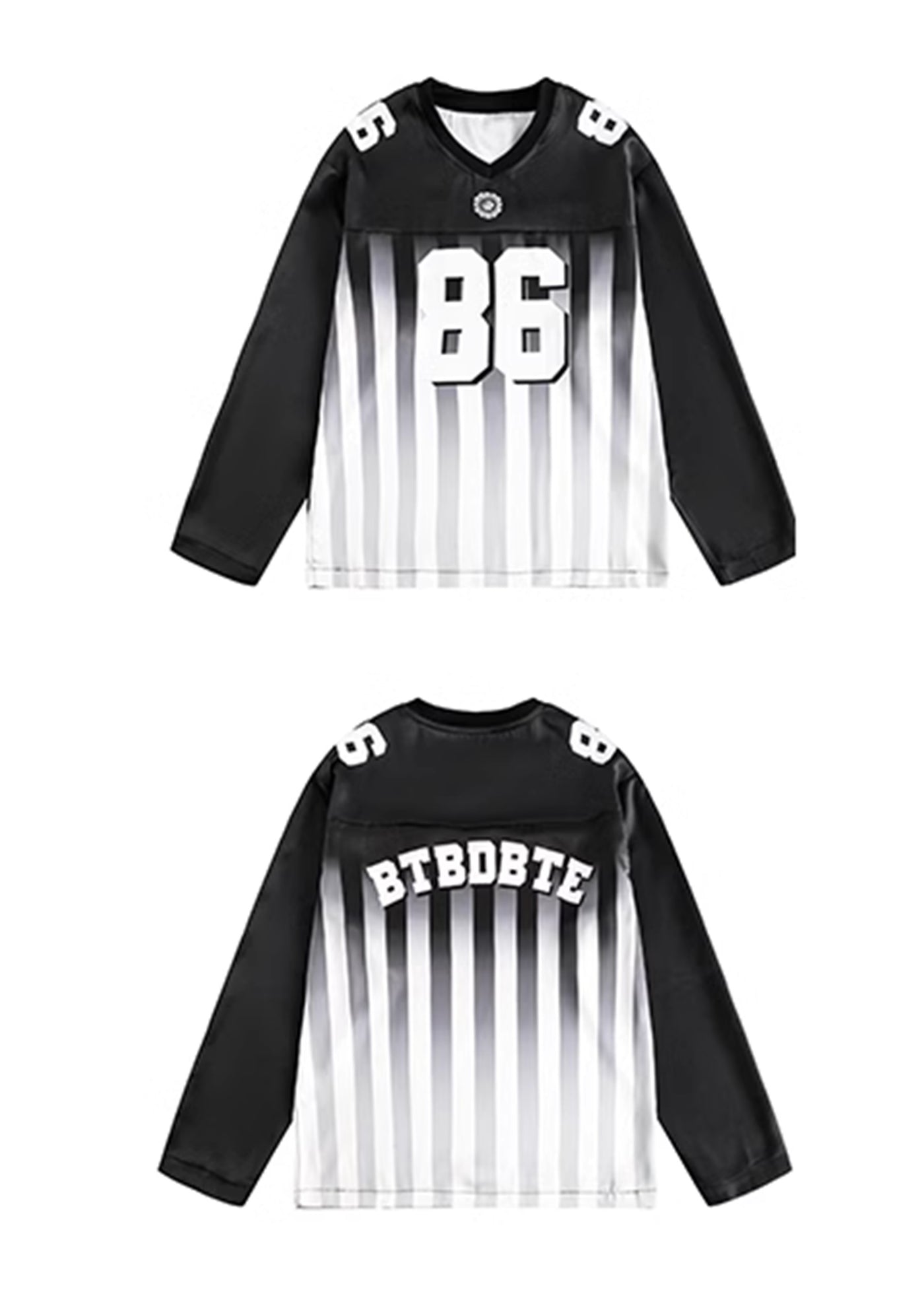 【BLACK BB】Number Initial Gaming Sporty Line Design Long Sleeve T-Shirt  BK0038