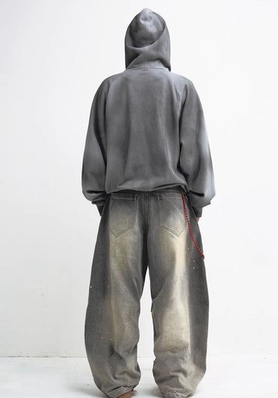 【People Style】Wordler Dull Base Wash Full Zip Initial Hoodie  PS0042