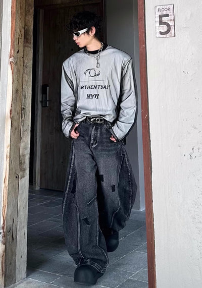 【MARTHENAUT】Double fabric design two-style see-through long sleeve T-shirt  MH0041