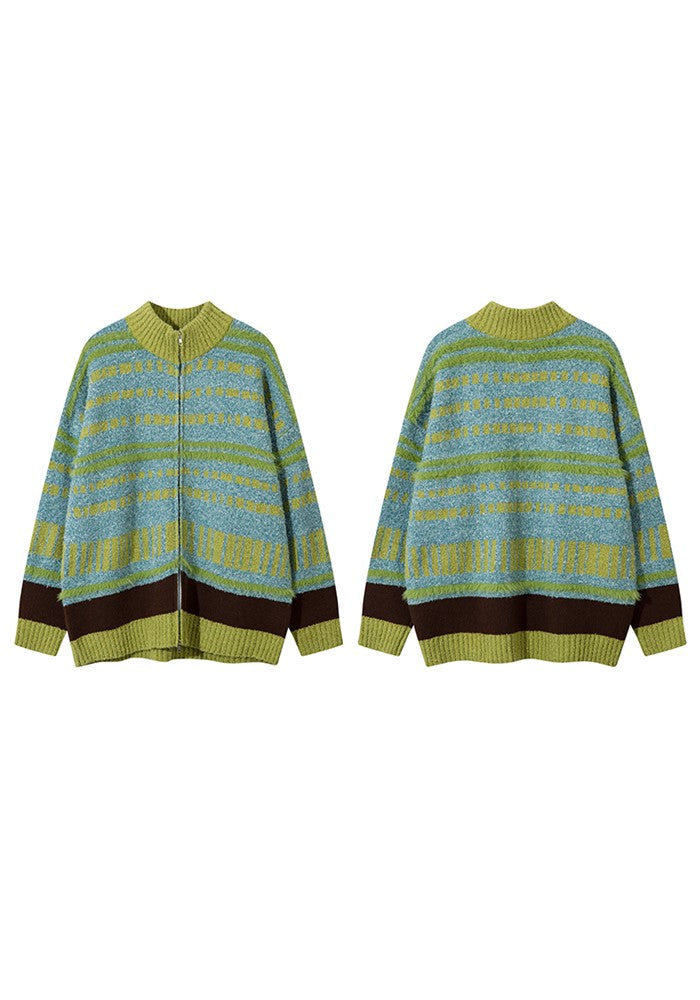 【CEDY】Balanced Border Basic Style Full Zip Knit  CD0065