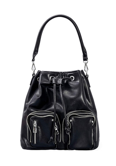 【PRT】Backpack-style drawstring design black bag  PT0006