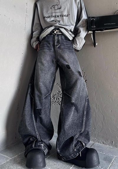 【MARTHENAUT】Special silhouette design wide balloon override denim pants  MH0040