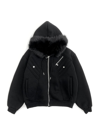 【MICHINNYON】Faux fur short silhouette sweatshirt style hoodie jacket  MY0014