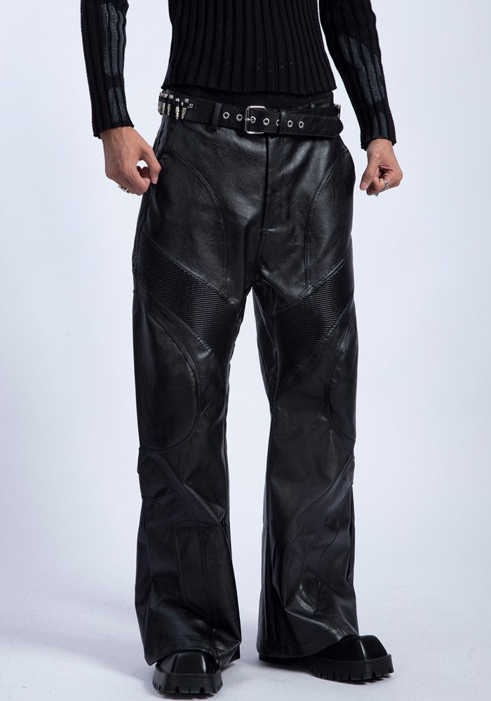 【PLAN1ONE】High leather design wide straight silhouette pants  PL0039