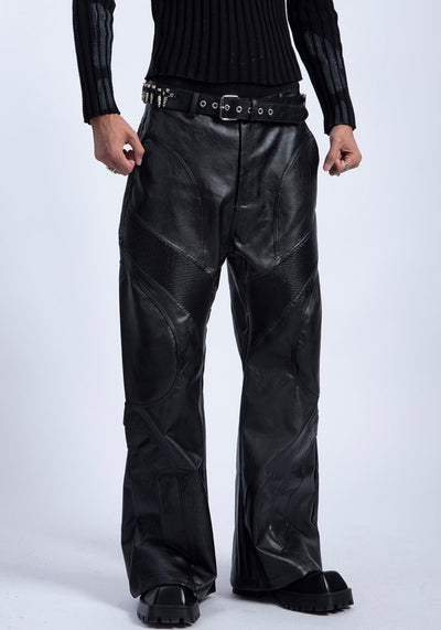 【PLAN1ONE】High leather design wide straight silhouette pants  PL0039