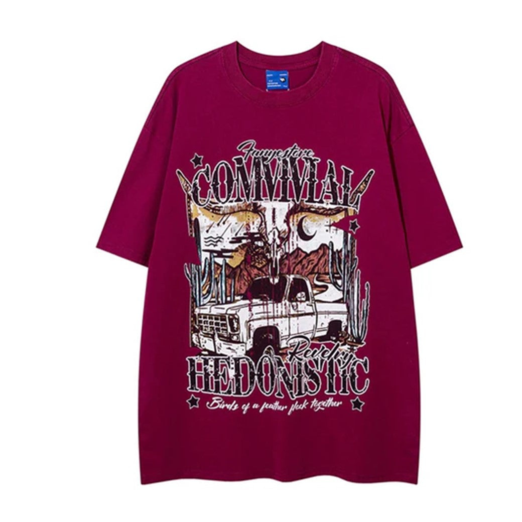 【NIHAOHAO】Special grunge street illustration design short sleeve T-shirt  NH0153