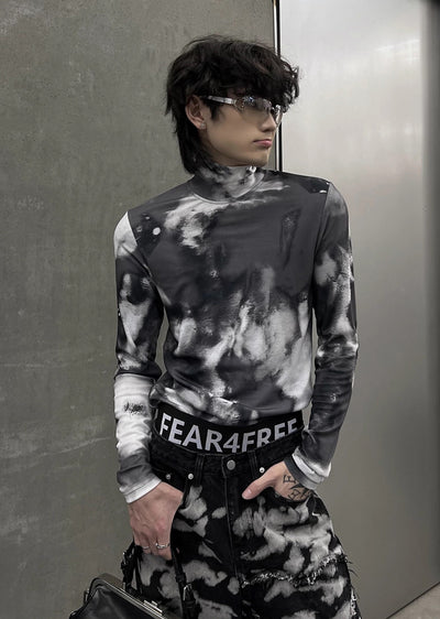 【SOULWORKER】Random wash color see-through design long sleeve T-shirt  SW0026