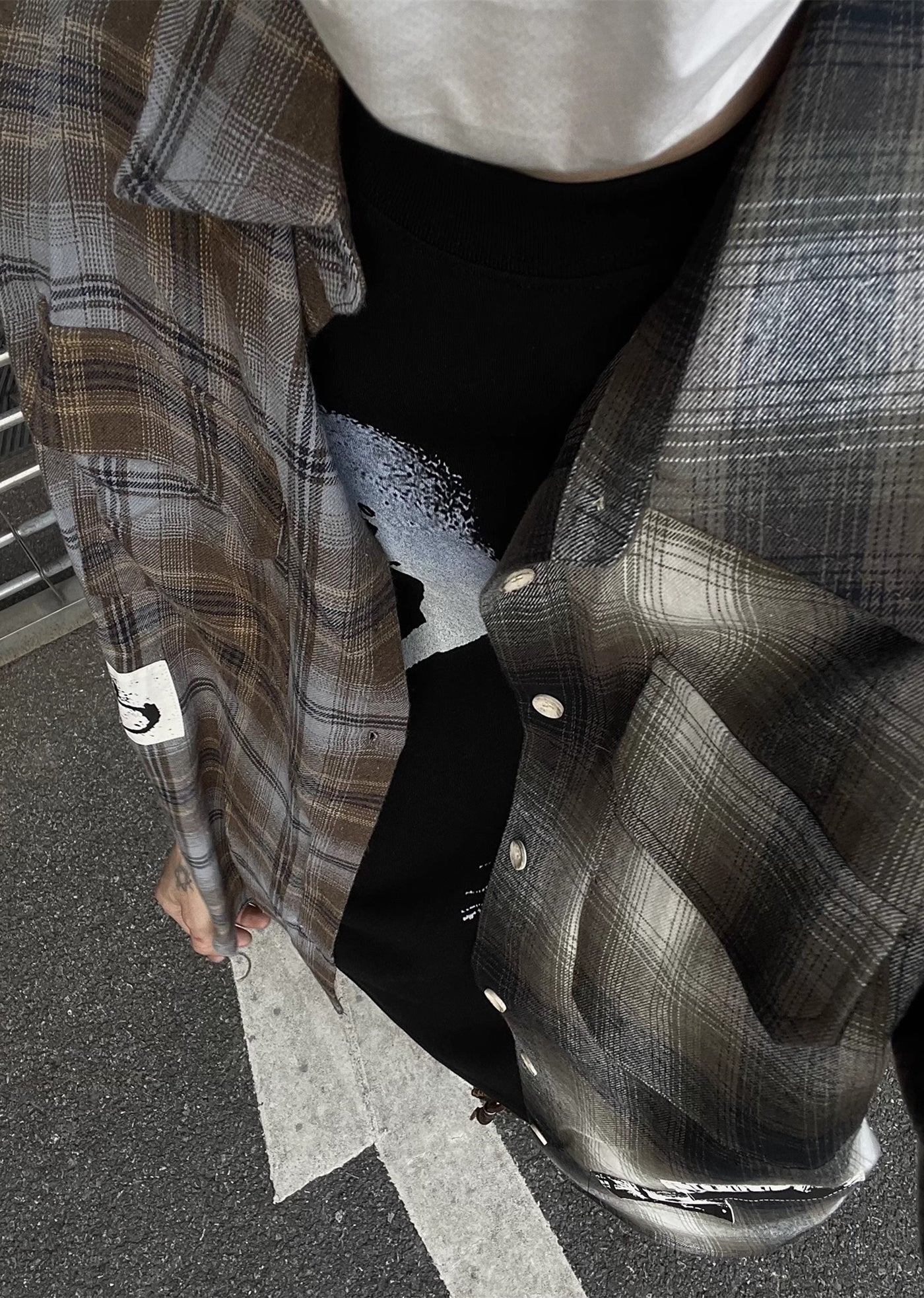 [MAXDSTR] Double fabric gimmick design Urboros check short sleeve shirt MD0137