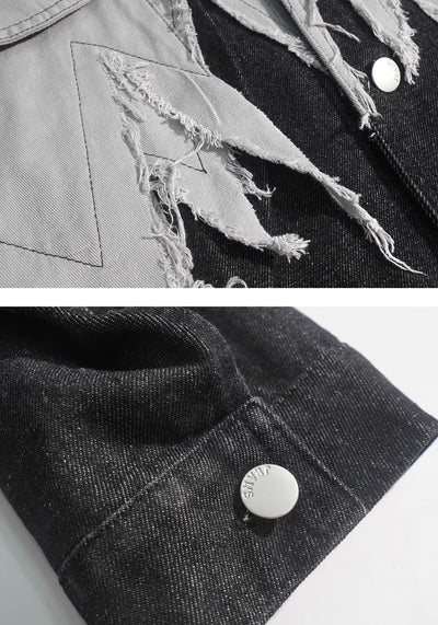 【UUCSCC】Gradient-style distressed monotone design denim jacket  US0070