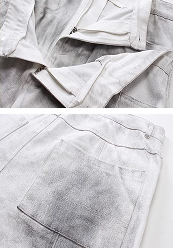 H GANG X】Double waist white balance color wide denim pants