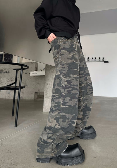 【MARTHENAUT】Dull camouflage base color wide silhouette pants  MH0048